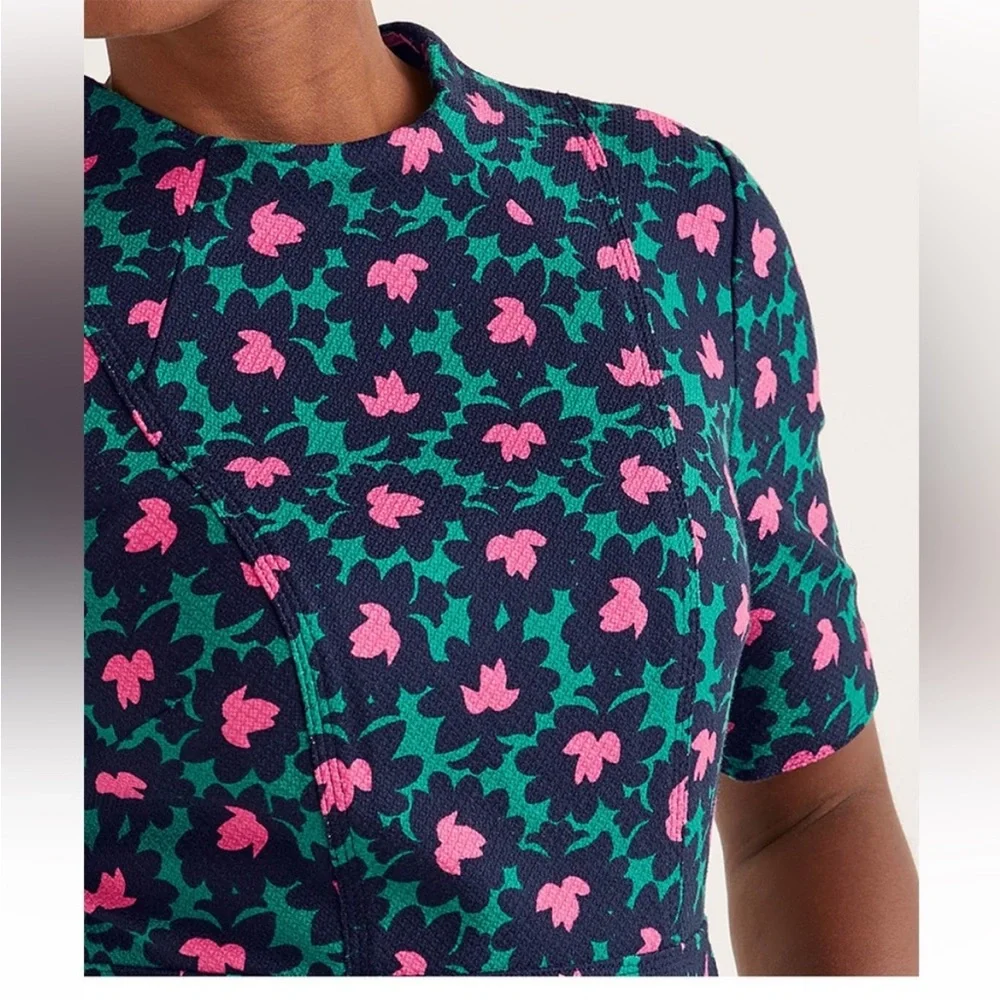 Boden Forest & Navy Floral Louise Textured Midi Sheath Dress US6R - Picture 2 of 12